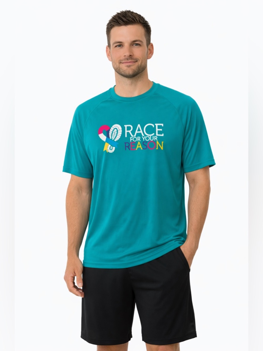 augusta sports ware teal race for your reason dri fit running athletic t shirt